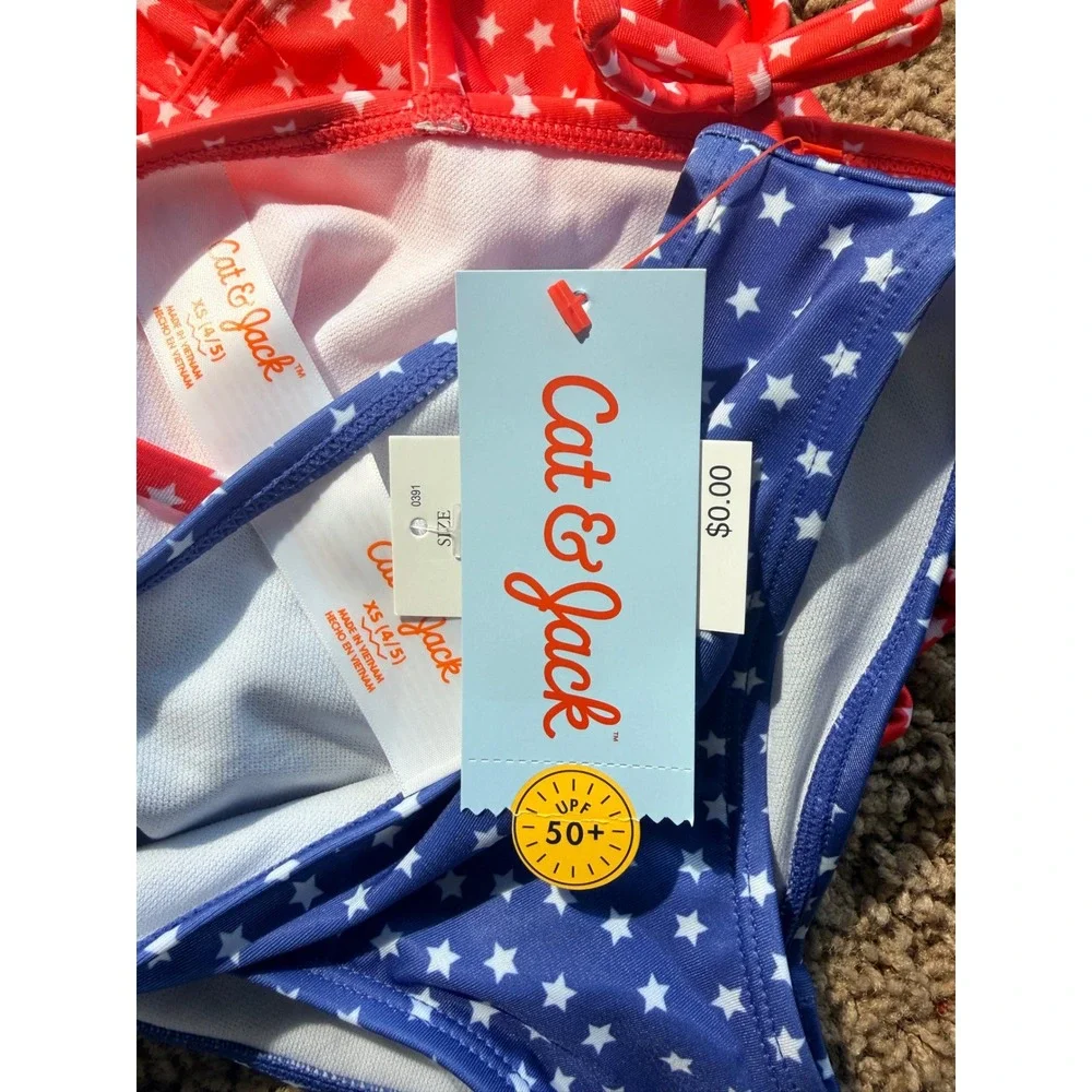Cat & Jack Patriotic Stars Tankini Swim Bathing Suit Girls 4/5 XS NEW NWT